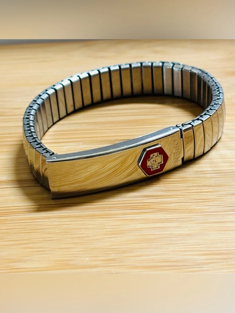 Medical ID Alert Bracelet - Silver Diabetes Band with Red Emblem